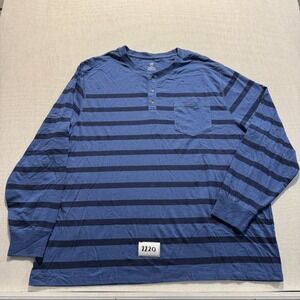HB Henley Shirt Mens 2XL Blue Striped Long Sleeve Pocket Cotton Blend